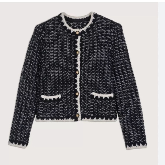 SWEATER- BA&SH Black & White Knit Cardigan - Picture 4 of 7